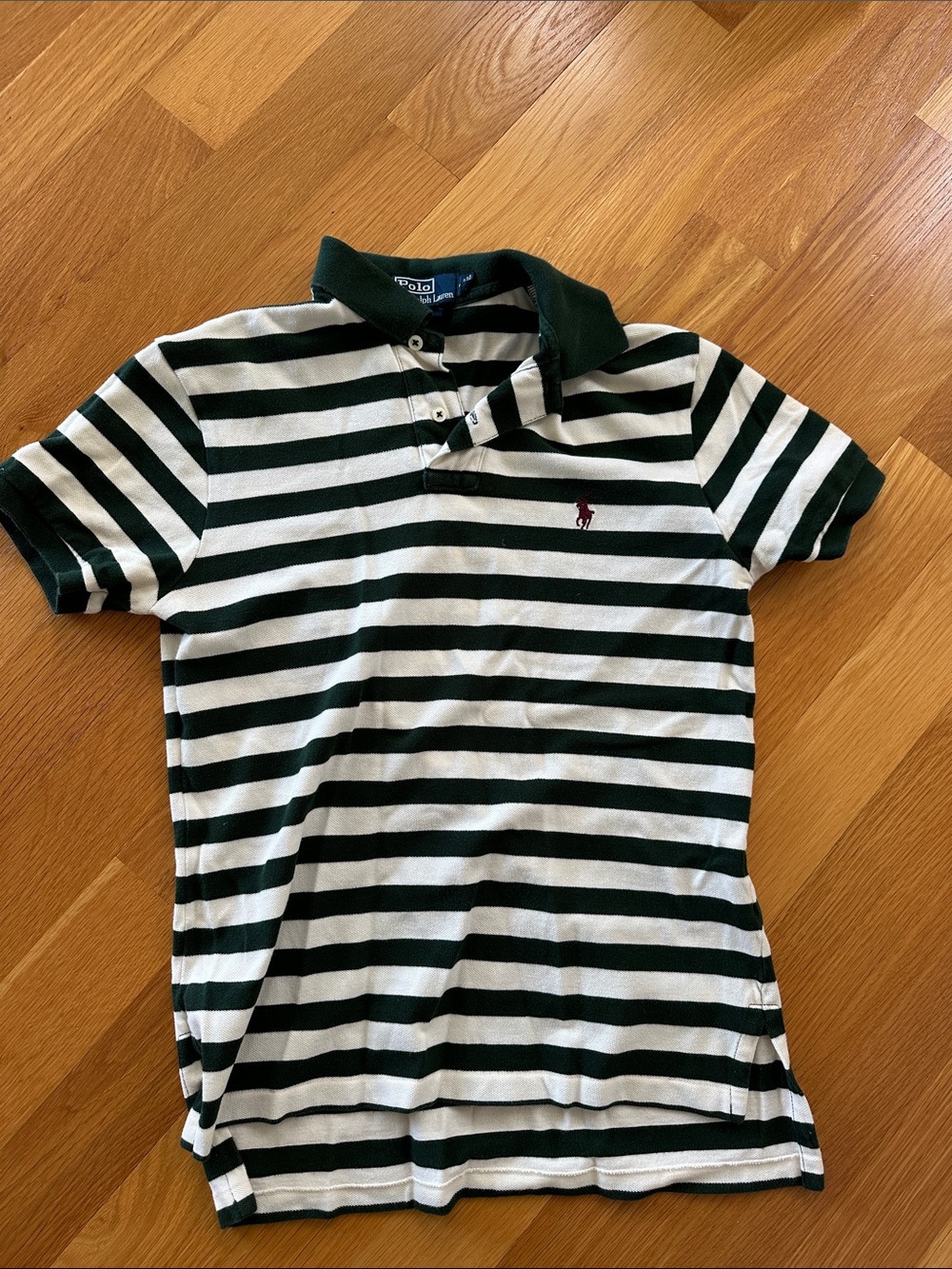 Ralph Lauren Green and White Striped Polo Shirt